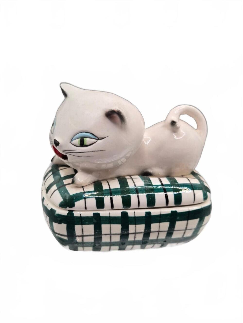 Vintage 1950s Holt Howard Ceramic Cat Trinket Box from Japan no measuring tape